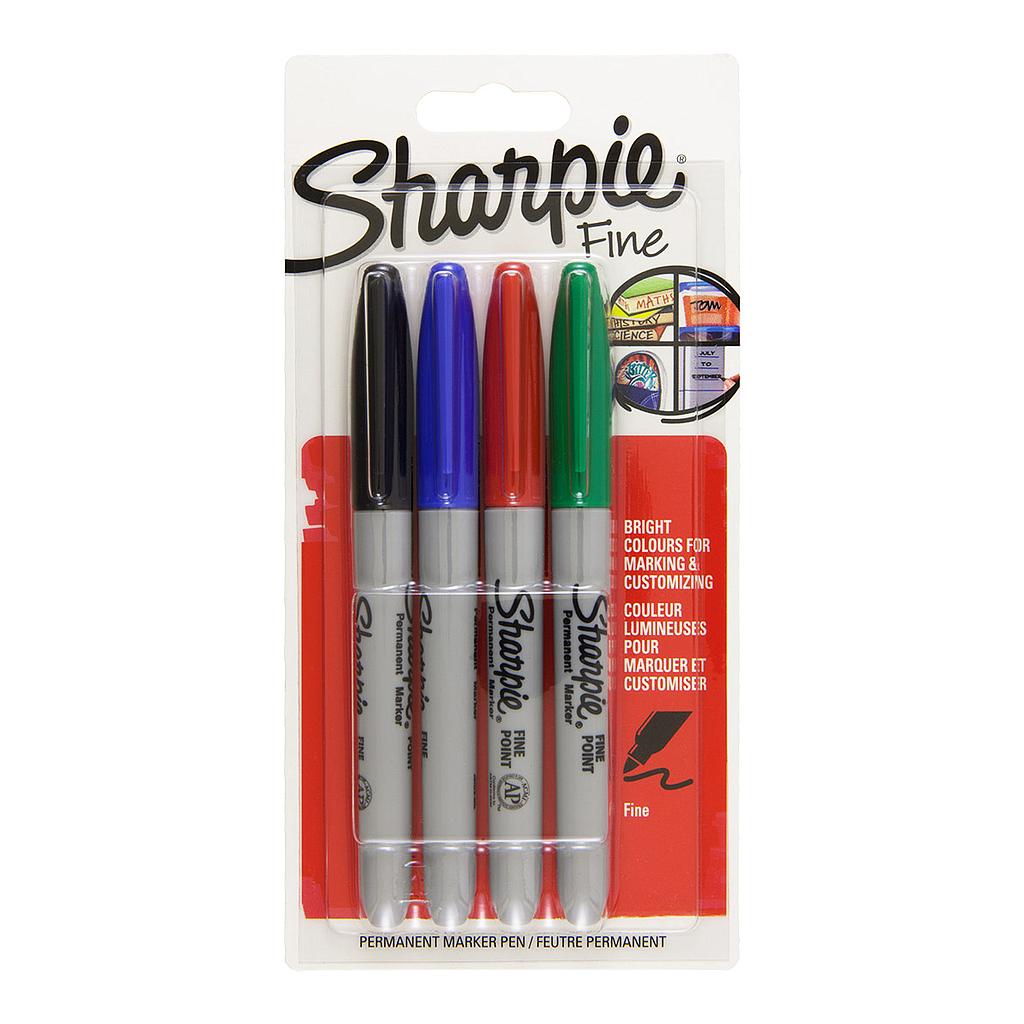Sharpie Permanent Marker Fine Point, 4 set Main Colors