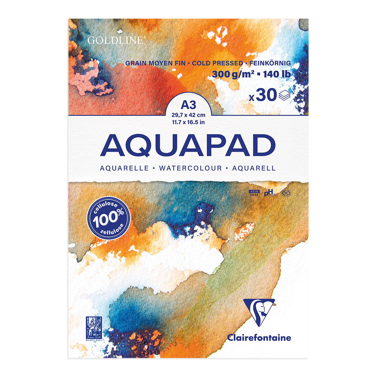 Clairefontaine Goldline Aquapad White A3 300g 30 sheets