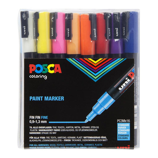 Uni Posca Markers PC-3M, 16set Standard Colours