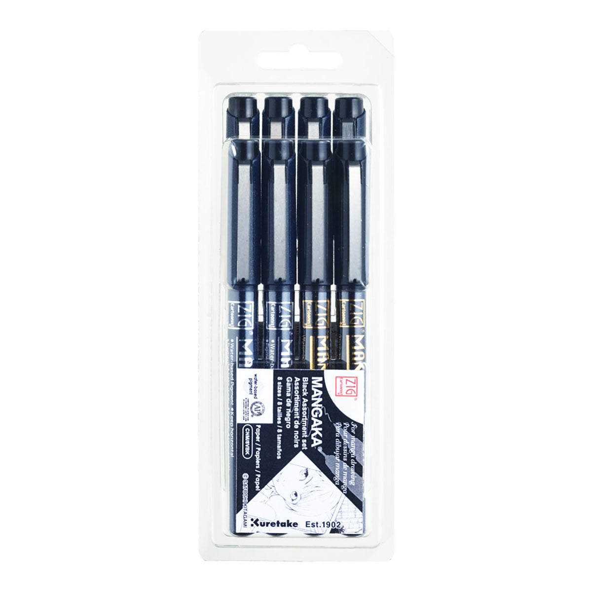 ZIG Kuretake Cartoonist Mangaka Fineliner Black 8 set