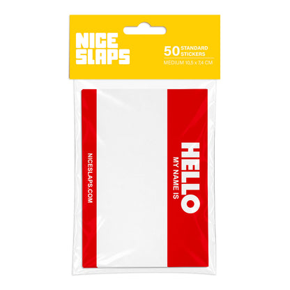 NICE SLAPS Standard Sticker Hello My Name Is Red, Medium 50pcs