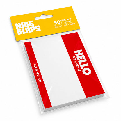NICE SLAPS Standard Sticker Hello My Name Is Red, Medium 50pcs