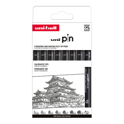 Uni Pin Fine Line Pens Classic-1 8 Set, Black
